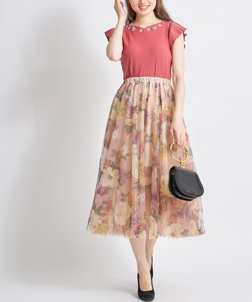 tocco closet(トッコ クローゼット)の「フラワープリントチュールスカート(スカート・レディース・ベージュ/グレー系その他・M)」の12枚目の写真