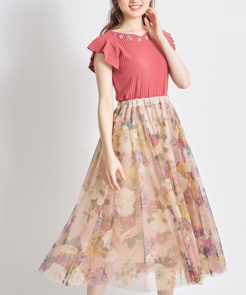 tocco closet(トッコ クローゼット)の「フラワープリントチュールスカート(スカート・レディース・ベージュ/グレー系その他・M)」の14枚目の写真