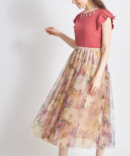 tocco closet(トッコ クローゼット)の「フラワープリントチュールスカート(スカート・レディース・ベージュ/グレー系その他・M)」の8枚目の写真