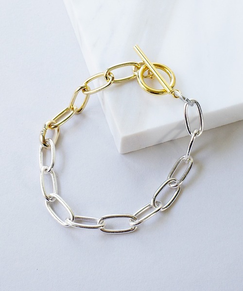SIGNAL（シグナル）の「【SIGNAL/シグナル】Oval Chain Bracelet/オーバルチェーンブレスレット（ブレスレット・レディース・シルバー×ゴールド/シルバー/ゴールド/ゴールド系その他・16.5cm/19.5cm）」の3枚目の写真