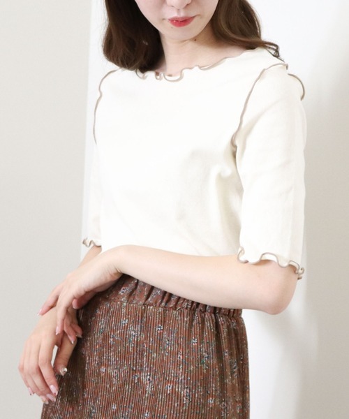 archives(アルシーヴ)の「【入荷禁止】配色メローリブT(Tシャツ/カットソー・レディース・ベージュ/ブラック/オフホワイト/ブルー・MEDIUM)」の1枚目の写真