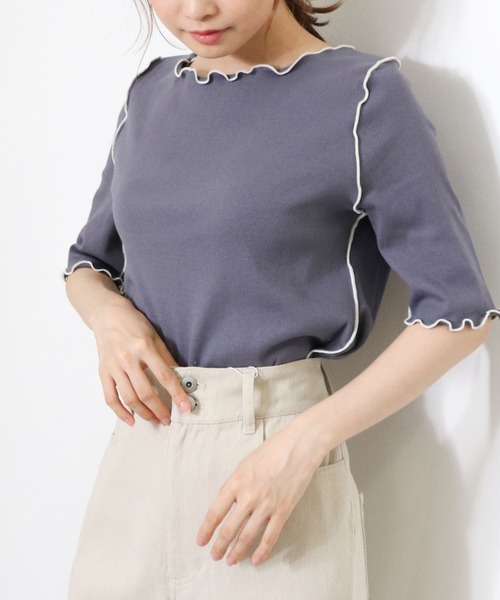 archives(アルシーヴ)の「【入荷禁止】配色メローリブT(Tシャツ/カットソー・レディース・ベージュ/ブラック/オフホワイト/ブルー・MEDIUM)」の4枚目の写真