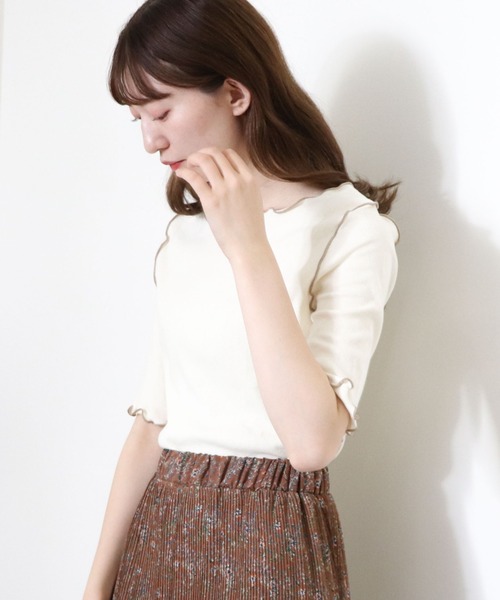 archives(アルシーヴ)の「【入荷禁止】配色メローリブT(Tシャツ/カットソー・レディース・ベージュ/ブラック/オフホワイト/ブルー・MEDIUM)」の5枚目の写真