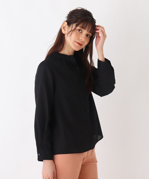 DRESKIP(ドレスキップ)の「◆スタンドちびフリルブラウス(シャツ/ブラウス・レディース・ブラック/オフホワイト/キャメル/ベージュ系その他4/ブラック系1/ピンク系・02/03/04)」の2枚目の写真