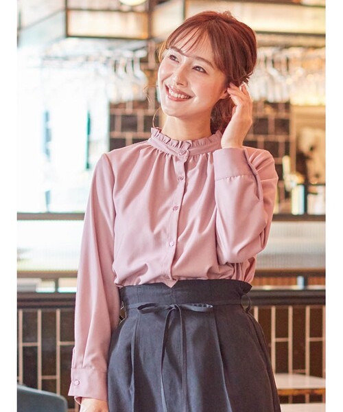 DRESKIP(ドレスキップ)の「◆スタンドちびフリルブラウス(シャツ/ブラウス・レディース・ブラック/オフホワイト/キャメル/ベージュ系その他4/ブラック系1/ピンク系・02/03/04)」の11枚目の写真