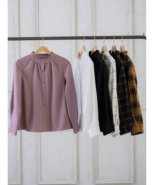 DRESKIP(ドレスキップ)の「◆スタンドちびフリルブラウス(シャツ/ブラウス・レディース・ブラック/オフホワイト/キャメル/ベージュ系その他4/ブラック系1/ピンク系・02/03/04)」の12枚目の写真