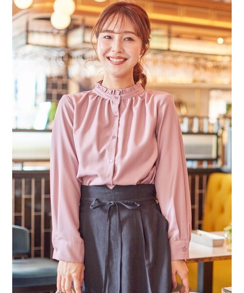 DRESKIP(ドレスキップ)の「◆スタンドちびフリルブラウス(シャツ/ブラウス・レディース・ブラック/オフホワイト/キャメル/ベージュ系その他4/ブラック系1/ピンク系・02/03/04)」の13枚目の写真