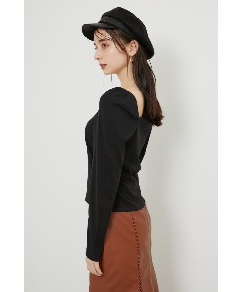 rienda（リエンダ）の「パフショルダーカットトップス（Tシャツ/カットソー・レディース・ブラック/ベージュ/ピンク/グリーン・FREE）」の18枚目の写真