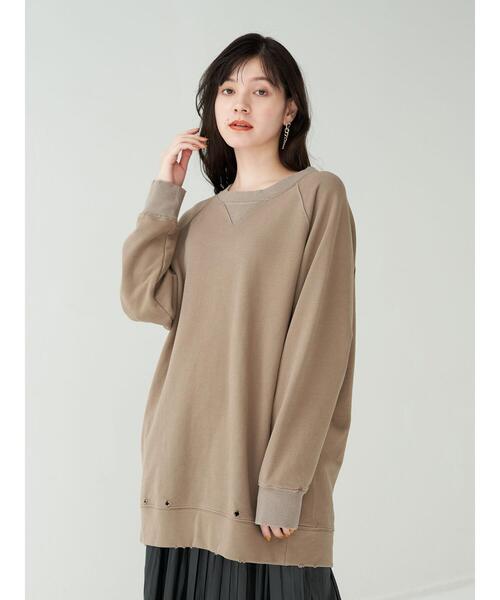 Editt by YECCA VECCA（エディットバイイェッカヴェッカ）の「ダメージ加工BIGスウェット＊（スウェット・レディース・チャコールグレー/ベージュ/杢グレー・FREE）」の19枚目の写真