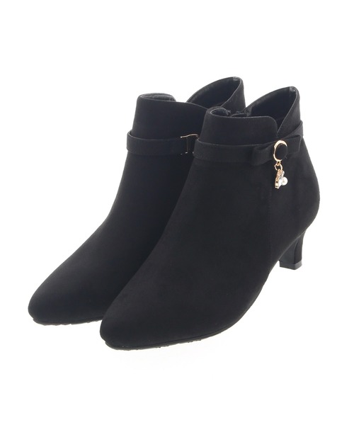 JELLY BEANS（ジェリービーンズ）の「2wayパールビジューリボンショートブーツ(214-40212)JELLY BEANS(ジェリービーンズ)（ブーツ・レディース・ワイン/グレイッシュベージュ/ブラック・L/S/M）」の2枚目の写真