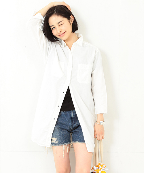 orSlow（オアスロウ）の「Πorslow×BEAMS BOY / ロング ワーク シャツ（シャツ/ブラウス・レディース・ホワイト/ブルー・ONE SIZE）」の2枚目の写真