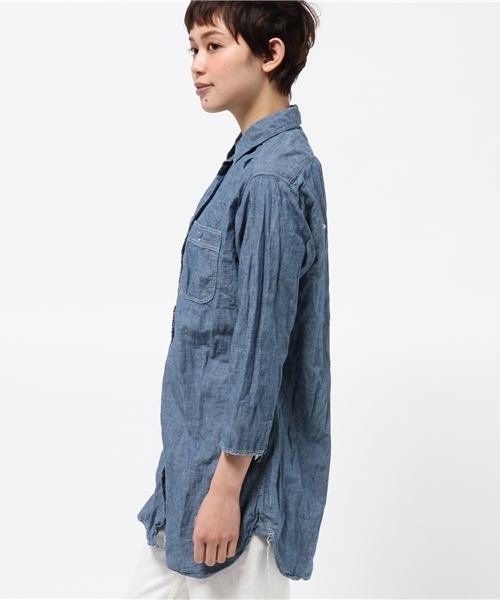 orSlow（オアスロウ）の「Πorslow×BEAMS BOY / ロング ワーク シャツ（シャツ/ブラウス・レディース・ホワイト/ブルー・ONE SIZE）」の8枚目の写真