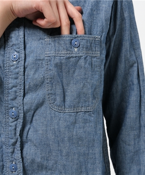orSlow（オアスロウ）の「Πorslow×BEAMS BOY / ロング ワーク シャツ（シャツ/ブラウス・レディース・ホワイト/ブルー・ONE SIZE）」の6枚目の写真
