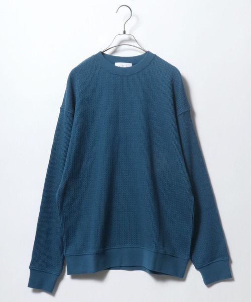 ANPAS(アンパス)の「Low gauge Moss stitch Oversize Sweatshirt/ローゲージ 鹿の子編み オーバーサイズ トレーナー(スウェット・メンズ・ピンク/チャコールグレー/グレイッシュブルー/キナリ・LL/M/L)」の4枚目の写真