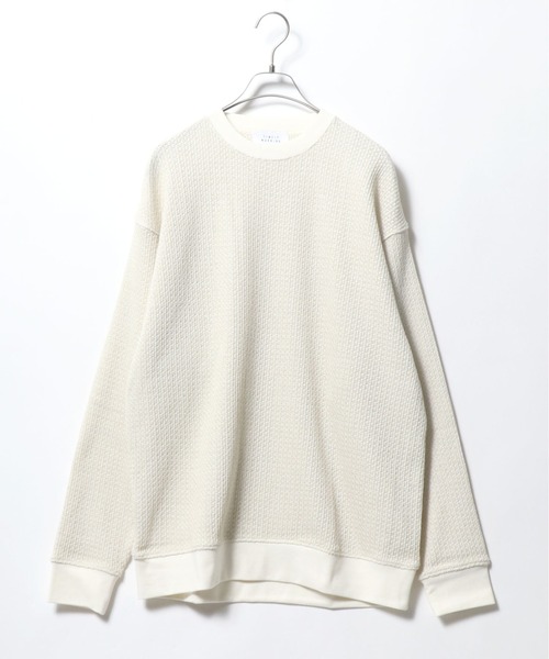 ANPAS(アンパス)の「Low gauge Moss stitch Oversize Sweatshirt/ローゲージ 鹿の子編み オーバーサイズ トレーナー(スウェット・メンズ・ピンク/チャコールグレー/グレイッシュブルー/キナリ・LL/M/L)」の2枚目の写真