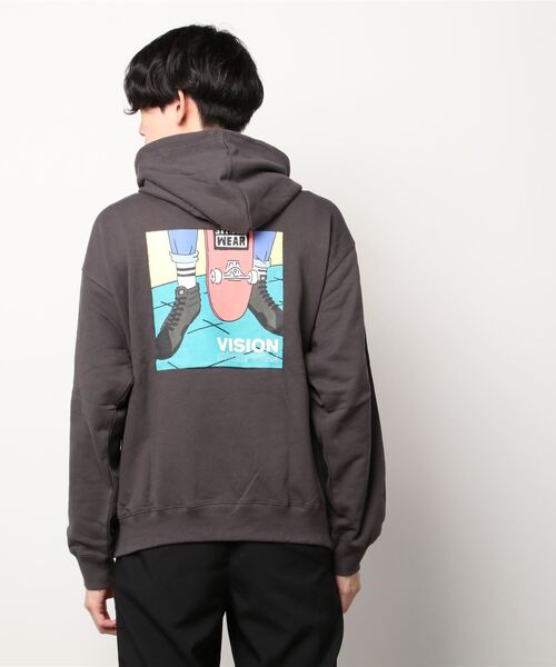 VISION STREET WEAR（ヴィジョンストリートウェア）の「VISION STREET WEAR シューズイラスト＆コミックキャラ 裏毛プルオーバーパーカー（パーカー・メンズ・パープル/チャコールグレー/チャコール/アイボリー/ホワイト/グリーン・LL/L/M）」の8枚目の写真