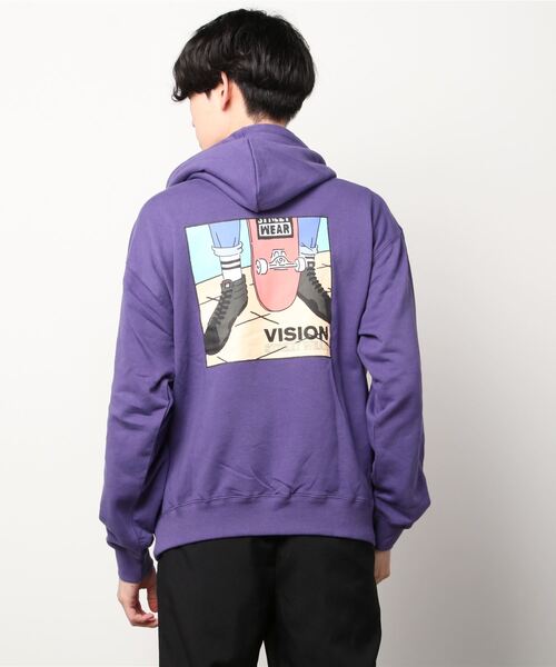 VISION STREET WEAR（ヴィジョンストリートウェア）の「VISION STREET WEAR シューズイラスト＆コミックキャラ 裏毛プルオーバーパーカー（パーカー・メンズ・パープル/チャコールグレー/チャコール/アイボリー/ホワイト/グリーン・LL/L/M）」の9枚目の写真