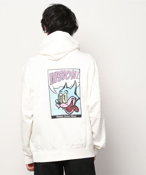 VISION STREET WEAR（ヴィジョンストリートウェア）の「VISION STREET WEAR シューズイラスト＆コミックキャラ 裏毛プルオーバーパーカー（パーカー・メンズ・パープル/チャコールグレー/チャコール/アイボリー/ホワイト/グリーン・LL/L/M）」の10枚目の写真