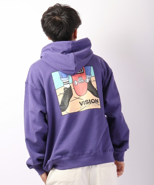 VISION STREET WEAR（ヴィジョンストリートウェア）の「VISION STREET WEAR シューズイラスト＆コミックキャラ 裏毛プルオーバーパーカー（パーカー・メンズ・パープル/チャコールグレー/チャコール/アイボリー/ホワイト/グリーン・LL/L/M）」の6枚目の写真
