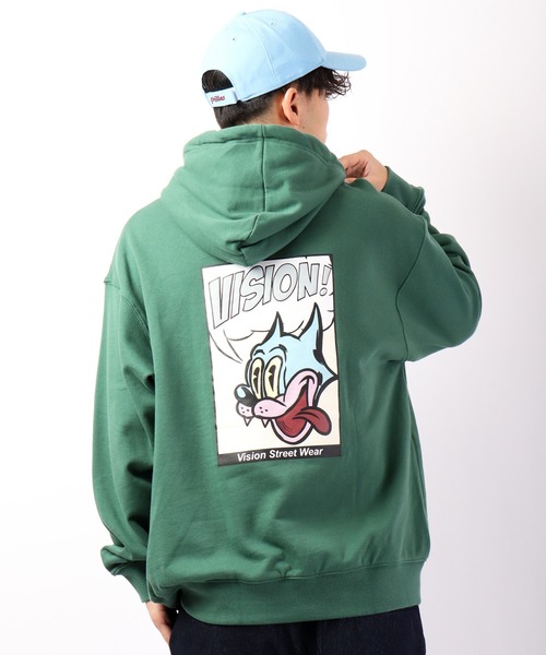 VISION STREET WEAR（ヴィジョンストリートウェア）の「VISION STREET WEAR シューズイラスト＆コミックキャラ 裏毛プルオーバーパーカー（パーカー・メンズ・パープル/チャコールグレー/チャコール/アイボリー/ホワイト/グリーン・LL/L/M）」の5枚目の写真