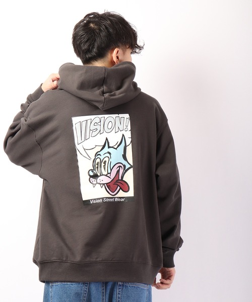 VISION STREET WEAR（ヴィジョンストリートウェア）の「VISION STREET WEAR シューズイラスト＆コミックキャラ 裏毛プルオーバーパーカー（パーカー・メンズ・パープル/チャコールグレー/チャコール/アイボリー/ホワイト/グリーン・LL/L/M）」の4枚目の写真