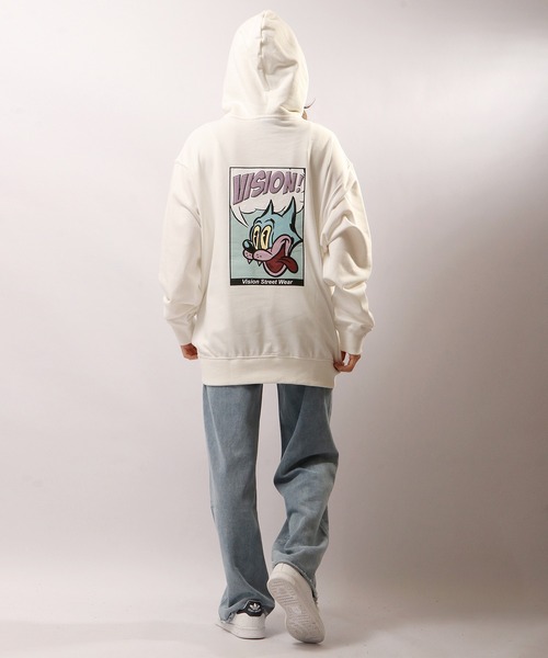 VISION STREET WEAR（ヴィジョンストリートウェア）の「VISION STREET WEAR シューズイラスト＆コミックキャラ 裏毛プルオーバーパーカー（パーカー・メンズ・パープル/チャコールグレー/チャコール/アイボリー/ホワイト/グリーン・LL/L/M）」の17枚目の写真