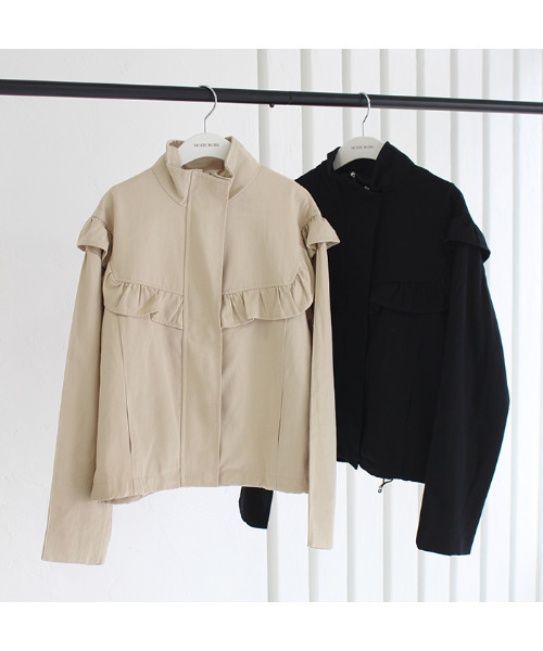 MODE ROBE（モードローブ）の「フリルデザインジャケット（ブルゾン・レディース・ブラック/ベージュ・FREE）」の11枚目の写真