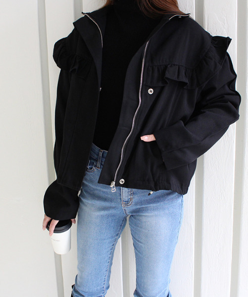 MODE ROBE（モードローブ）の「フリルデザインジャケット（ブルゾン・レディース・ブラック/ベージュ・FREE）」の12枚目の写真