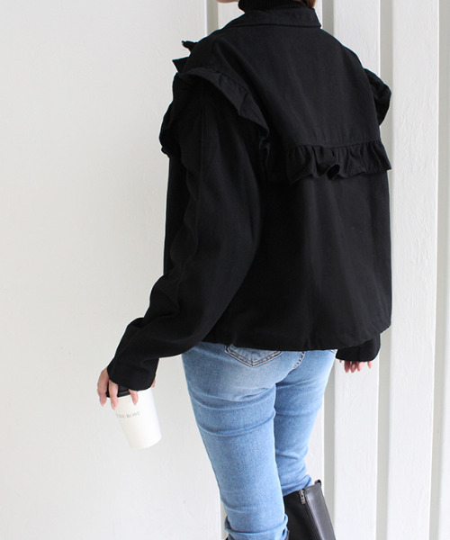 MODE ROBE（モードローブ）の「フリルデザインジャケット（ブルゾン・レディース・ブラック/ベージュ・FREE）」の18枚目の写真