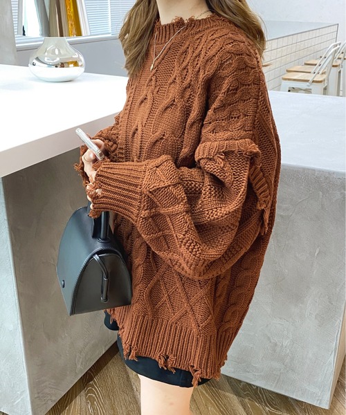 apres jour（アプレジュール）の「ダメージパッチワークニット【ZOZOTOWN限定アイテム】（ニット/セーター・レディース・ブラック/オレンジ/グリーン/アイボリー・X-LARGE/フリー）」の4枚目の写真