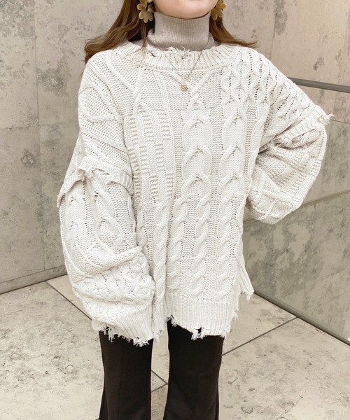 apres jour（アプレジュール）の「ダメージパッチワークニット【ZOZOTOWN限定アイテム】（ニット/セーター・レディース・ブラック/オレンジ/グリーン/アイボリー・X-LARGE/フリー）」の5枚目の写真