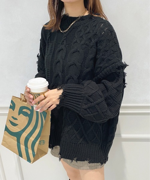 apres jour（アプレジュール）の「ダメージパッチワークニット【ZOZOTOWN限定アイテム】（ニット/セーター・レディース・ブラック/オレンジ/グリーン/アイボリー・X-LARGE/フリー）」の19枚目の写真