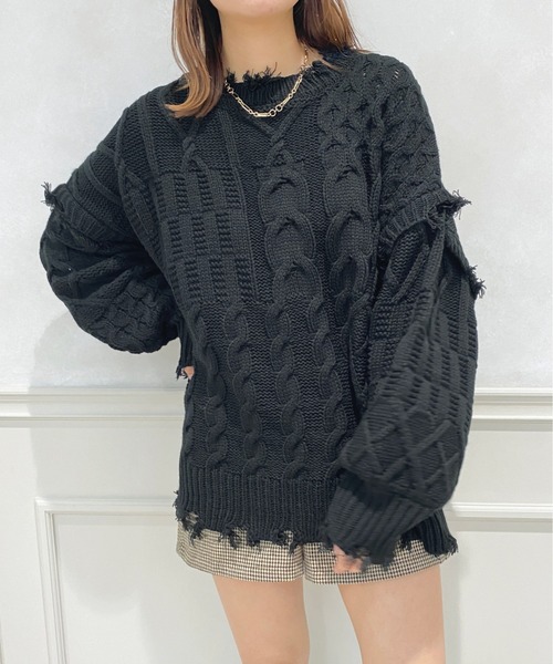 apres jour（アプレジュール）の「ダメージパッチワークニット【ZOZOTOWN限定アイテム】（ニット/セーター・レディース・ブラック/オレンジ/グリーン/アイボリー・X-LARGE/フリー）」の10枚目の写真