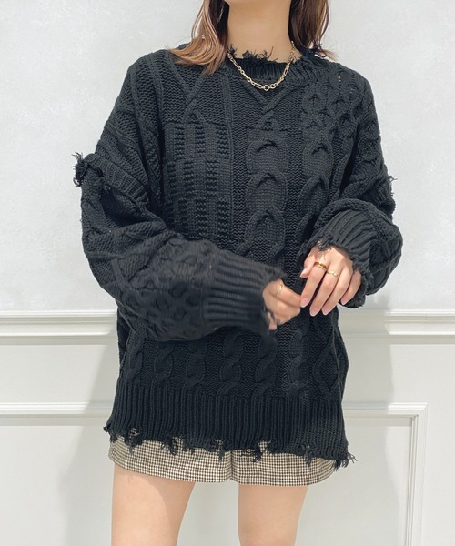 apres jour（アプレジュール）の「ダメージパッチワークニット【ZOZOTOWN限定アイテム】（ニット/セーター・レディース・ブラック/オレンジ/グリーン/アイボリー・X-LARGE/フリー）」の6枚目の写真