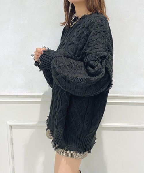 apres jour（アプレジュール）の「ダメージパッチワークニット【ZOZOTOWN限定アイテム】（ニット/セーター・レディース・ブラック/オレンジ/グリーン/アイボリー・X-LARGE/フリー）」の15枚目の写真