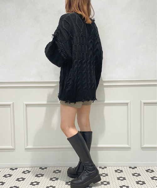 apres jour（アプレジュール）の「ダメージパッチワークニット【ZOZOTOWN限定アイテム】（ニット/セーター・レディース・ブラック/オレンジ/グリーン/アイボリー・X-LARGE/フリー）」の20枚目の写真