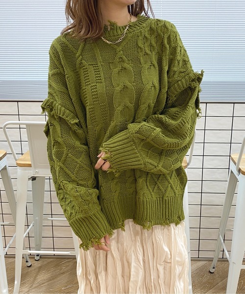 apres jour（アプレジュール）の「ダメージパッチワークニット【ZOZOTOWN限定アイテム】（ニット/セーター・レディース・ブラック/オレンジ/グリーン/アイボリー・X-LARGE/フリー）」の11枚目の写真