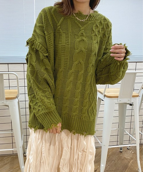 apres jour（アプレジュール）の「ダメージパッチワークニット【ZOZOTOWN限定アイテム】（ニット/セーター・レディース・ブラック/オレンジ/グリーン/アイボリー・X-LARGE/フリー）」の16枚目の写真