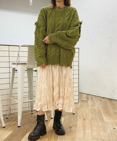 apres jour（アプレジュール）の「ダメージパッチワークニット【ZOZOTOWN限定アイテム】（ニット/セーター・レディース・ブラック/オレンジ/グリーン/アイボリー・X-LARGE/フリー）」の21枚目の写真