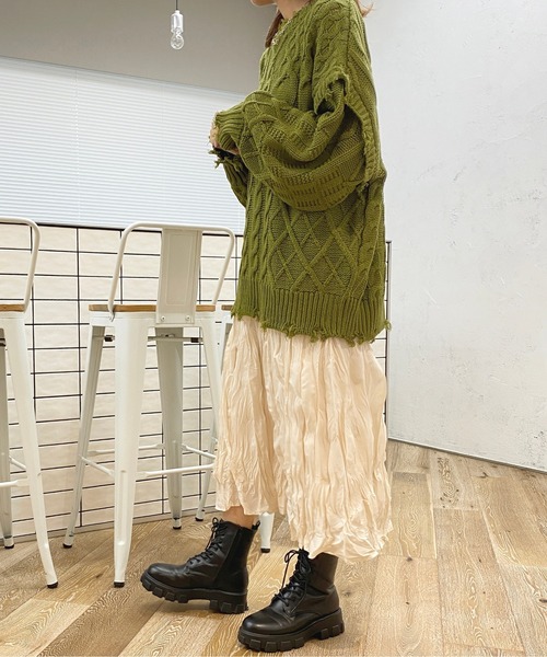 apres jour（アプレジュール）の「ダメージパッチワークニット【ZOZOTOWN限定アイテム】（ニット/セーター・レディース・ブラック/オレンジ/グリーン/アイボリー・X-LARGE/フリー）」の12枚目の写真