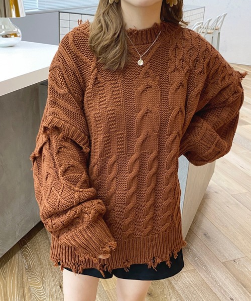 apres jour（アプレジュール）の「ダメージパッチワークニット【ZOZOTOWN限定アイテム】（ニット/セーター・レディース・ブラック/オレンジ/グリーン/アイボリー・X-LARGE/フリー）」の17枚目の写真