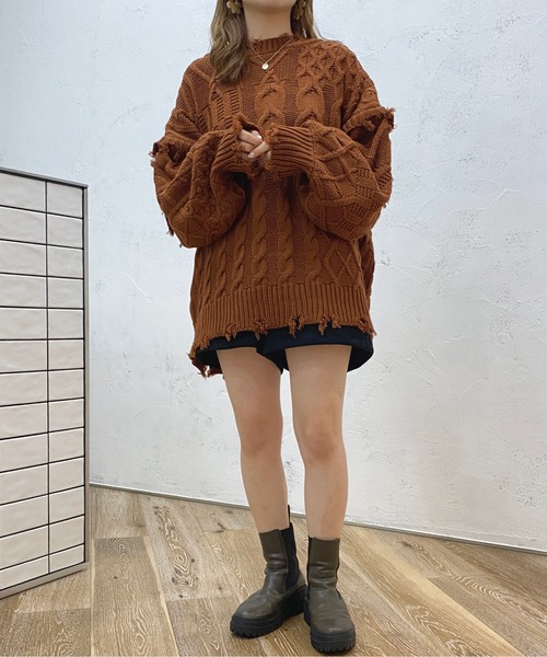 apres jour（アプレジュール）の「ダメージパッチワークニット【ZOZOTOWN限定アイテム】（ニット/セーター・レディース・ブラック/オレンジ/グリーン/アイボリー・X-LARGE/フリー）」の22枚目の写真