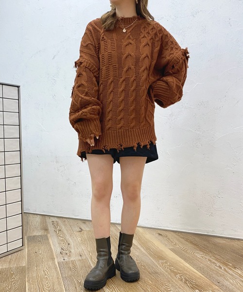 apres jour（アプレジュール）の「ダメージパッチワークニット【ZOZOTOWN限定アイテム】（ニット/セーター・レディース・ブラック/オレンジ/グリーン/アイボリー・X-LARGE/フリー）」の13枚目の写真