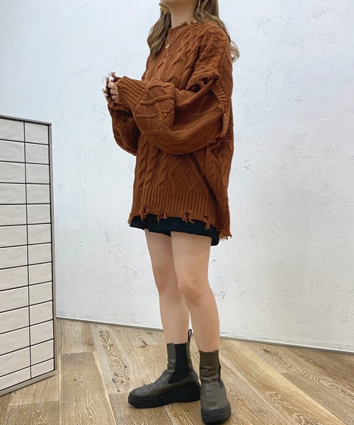 apres jour（アプレジュール）の「ダメージパッチワークニット【ZOZOTOWN限定アイテム】（ニット/セーター・レディース・ブラック/オレンジ/グリーン/アイボリー・X-LARGE/フリー）」の8枚目の写真