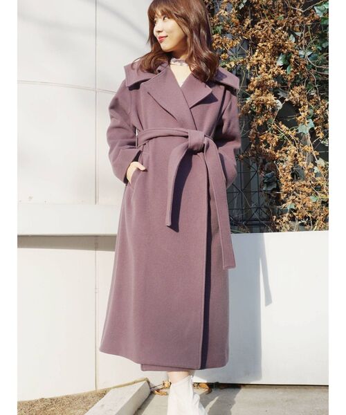 MERCURYDUO(マーキュリーデュオ)の「ウールセーラーカラーロングコート(チェスターコート・レディース・パープル/ベビーピンク/ダークブラウン・MEDIUM/SMALL)」の9枚目の写真