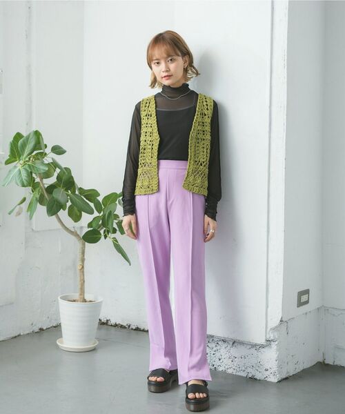 RETRO GIRL（レトロガール）の「セミフレアPT（スラックス・レディース・ライトブルー/ブラック/ダークグリーン/オフホワイト/オレンジ/ライトグリーン/ブルー/ライトピンク/パープル・FREE）」の11枚目の写真