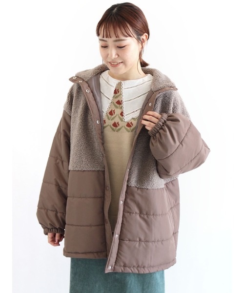 ehka sopo（エヘカソポ）の「ボアキルト切替ジャケット（その他アウター・レディース・ブラック/ブラウン/キナリ・ﾌﾘ-）」の3枚目の写真