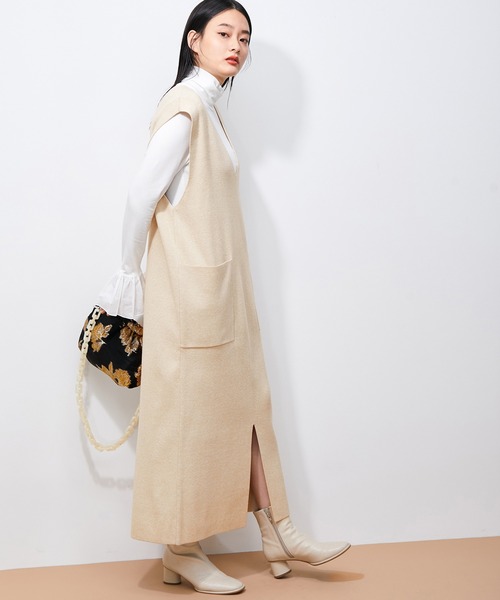 ADAM ET ROPE'（アダムエロペ）の「【2WAY】総針ジャンパースカート（ジャンパースカート・レディース・ブラック/ブラウン/ベージュ系その他・FREE）」の3枚目の写真