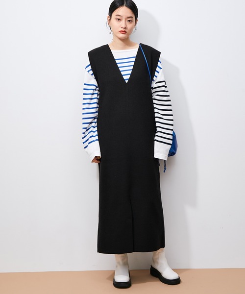 ADAM ET ROPE'（アダムエロペ）の「【2WAY】総針ジャンパースカート（ジャンパースカート・レディース・ブラック/ブラウン/ベージュ系その他・FREE）」の2枚目の写真