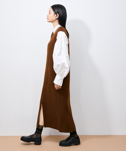 ADAM ET ROPE'（アダムエロペ）の「【2WAY】総針ジャンパースカート（ジャンパースカート・レディース・ブラック/ブラウン/ベージュ系その他・FREE）」の4枚目の写真